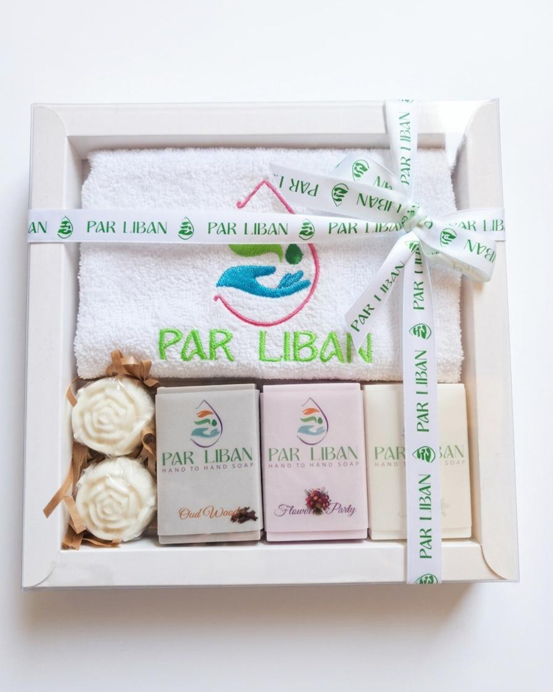 Deluxe Towel & Soap Gift Box | Embroidered Towel & 5 Soaps